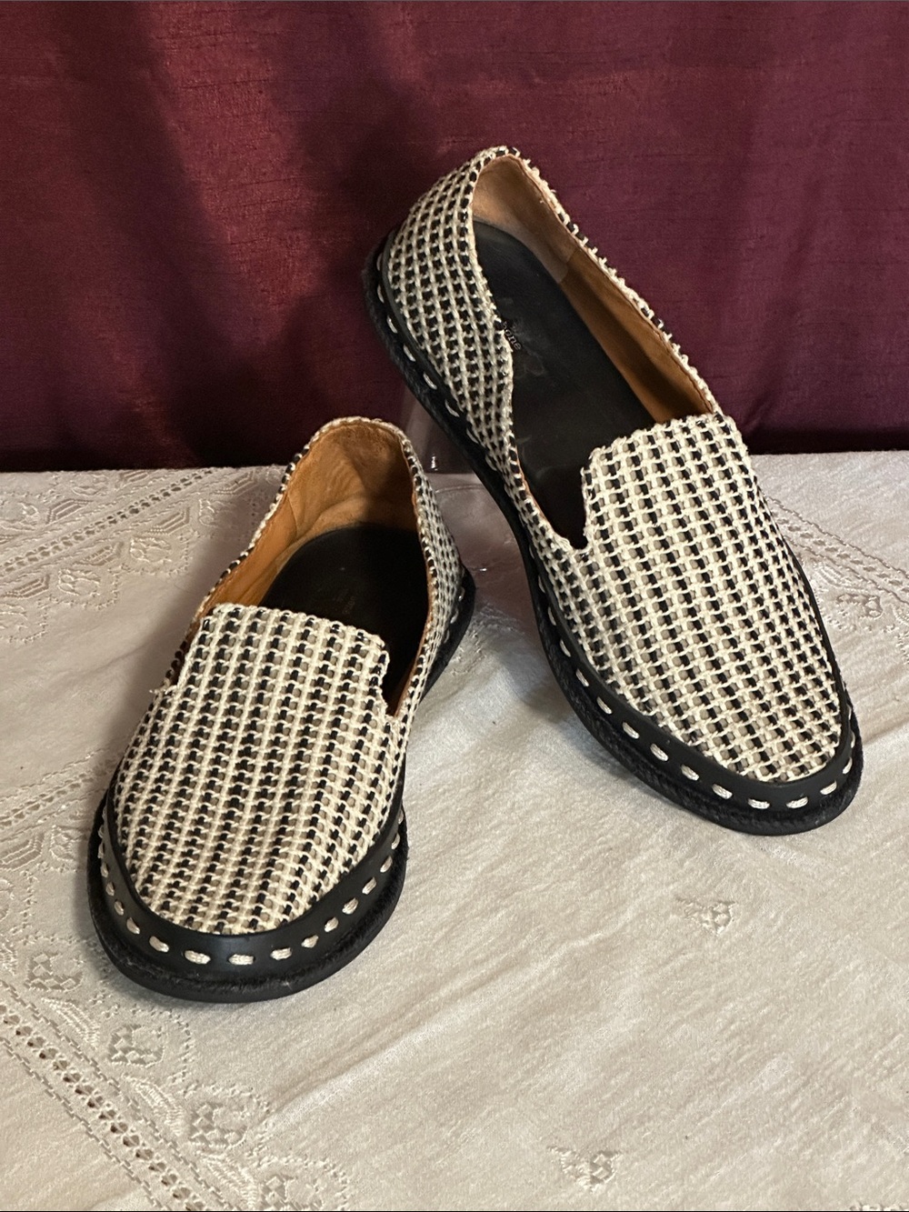 Rag & Bone Woven Slip-On Loafers 38.5 Cream Black 🖤🤍